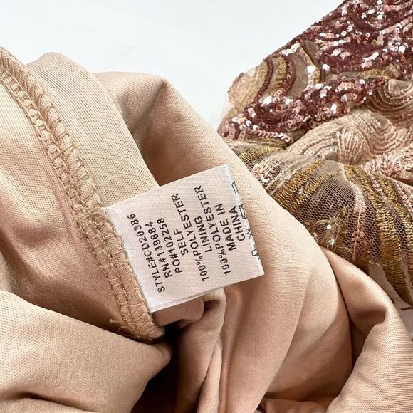 NWT Akira Maxi Dress Womens Large Tan Sequin Copper Spaghetti Strap Long - Picture 6 of 12